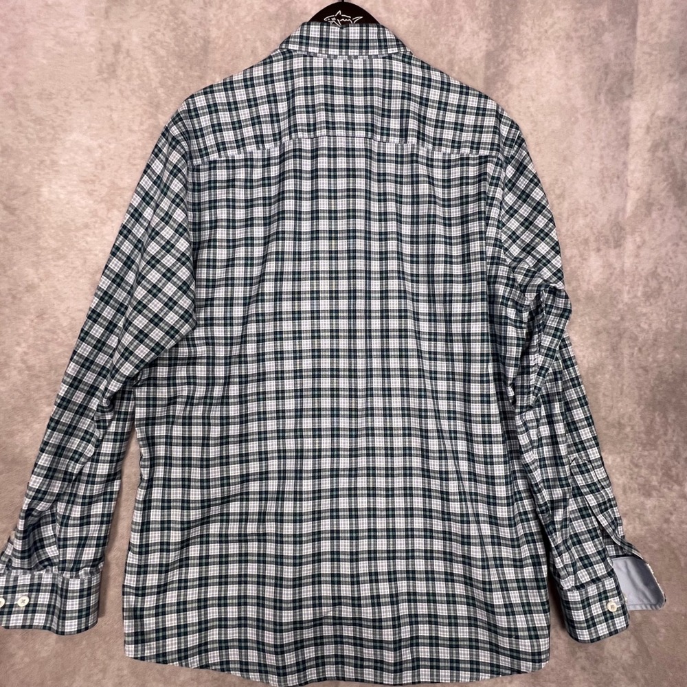 Johnston & Murphy Button Down Shirt Mens Large Teal Blue Plaid Flip Cuff L/S - Picture 12 of 12